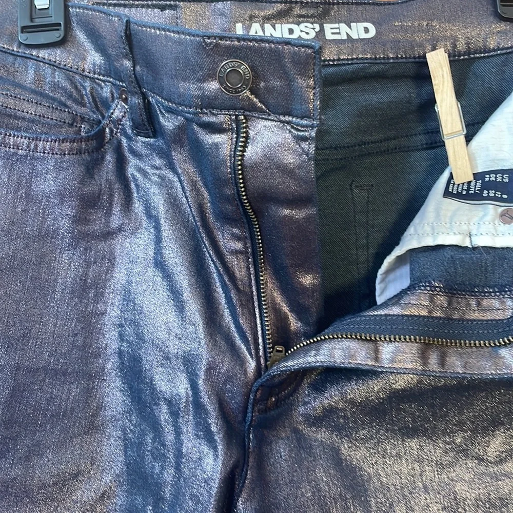 LANDS END 8 tall coated BLUE jeans 5 pocket high rise NWOT slim - Picture 8 of 14